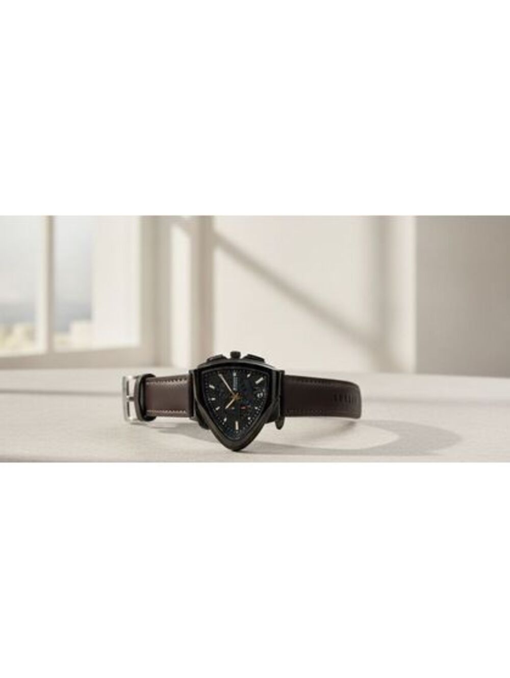 Poersi Men's Unique Triangle Dial Analog Wristwatch with Brown Leather Strap NEW